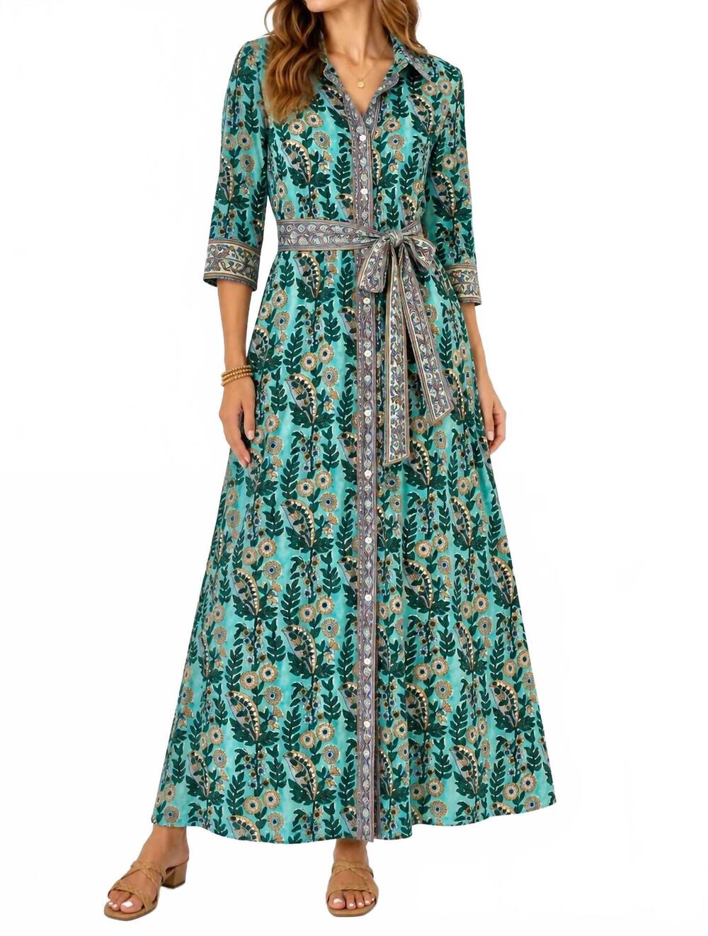NEW LA PLAGE kate shirt midi dress in stalk floral print